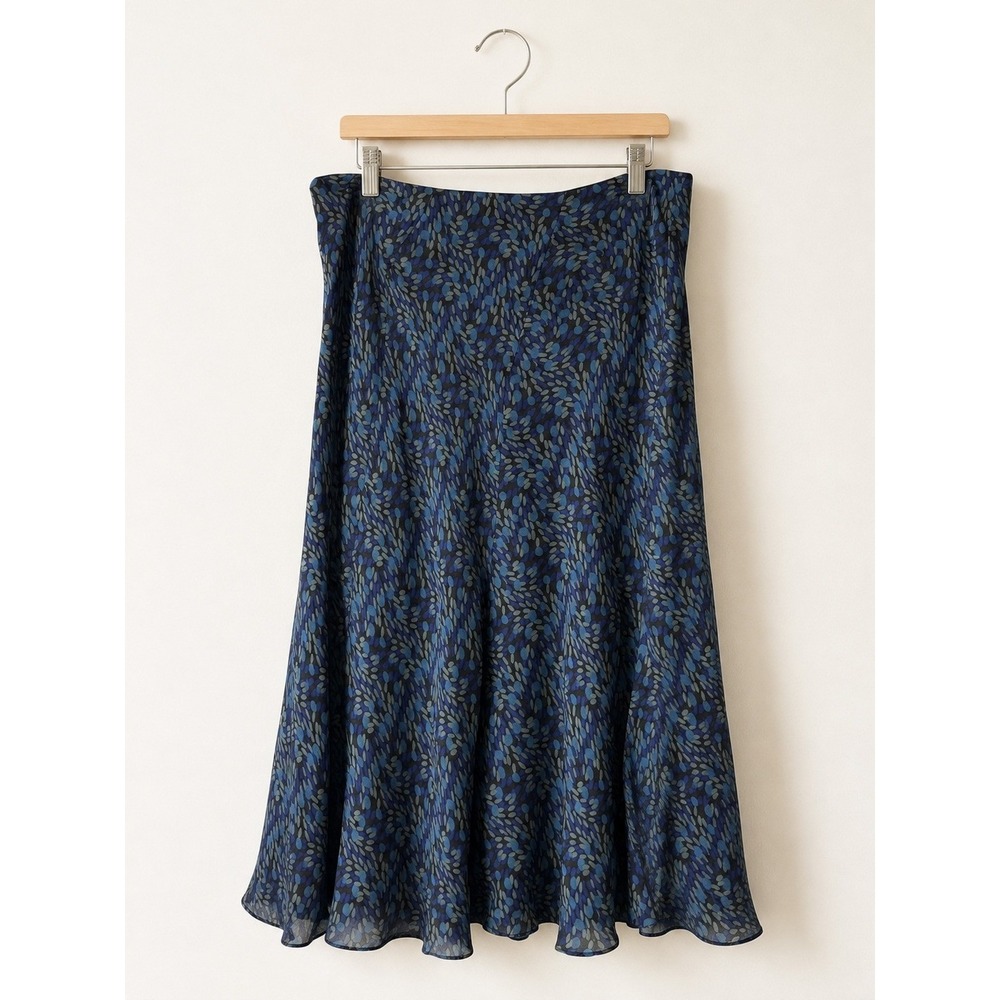 Context Silk Midi Skirt Women 6 Blue Abstract Print A Line Vintage Y2K Artsy